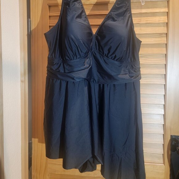 One Piece Bathing Suit Asymmetrical Skirt - Picture 1 of 7